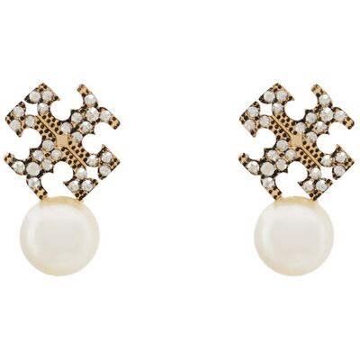 Tory Burch Ohrringe LOGO AND PEARL STUD EARRINGS 184422 Goldfarben NOSIZE female Tory Burch Ohrringe LOGO AND PEARL STUD EARRINGS 184422 Goldfarben NOSIZE female