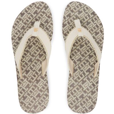 Tommy Hilfiger Zehentrenner Monogram Mid Wedge Sandal FW0FW09419 Creme 36 female Tommy Hilfiger Zehentrenner Monogram Mid Wedge Sandal FW0FW09419 Creme 36 female