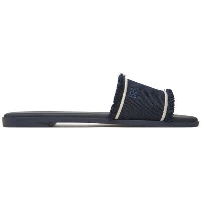 Tommy Hilfiger Pantoletten Fringe Canvas Flat Sandal FW0FW08908 Dunkelblau 36 female Tommy Hilfiger Pantoletten Fringe Canvas Flat Sandal FW0FW08908 Dunkelblau 36 female