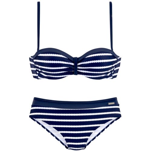Lascana Bügel-Bandeau-Bikini Damen Marine-Weiß Gr.38 Cup D