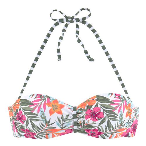 Venice Beach Bandeau-Bikini-Top Damen Weiß Bedruckt Gr.34 Cup C