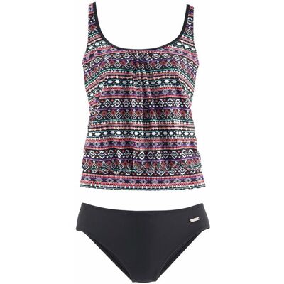Lascana Damen Oversize-Tankini Schwarz-Bunt Gr.40 Lascana Damen Oversize-Tankini Schwarz-Bunt Gr.40