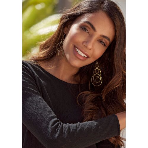 Vivance Langarmshirt Damen Creme, Schwarz Gr.44/46