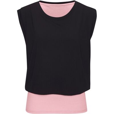 Lascana Active 2-In-1-Shirt Damen Schwarz-Rosa Gr.L (44/46) Lascana Active 2-In-1-Shirt Damen Schwarz-Rosa Gr.L (44/46)