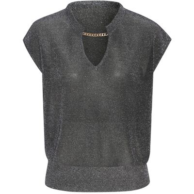 Lascana Kurzarmpullover Damen Schwarz-Silberfarben Gr.32/34 Lascana Kurzarmpullover Damen Schwarz-Silberfarben Gr.32/34