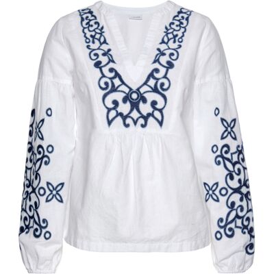 Lascana Langarmbluse Damen Weiß-Blau Gr.40 Lascana Langarmbluse Damen Weiß-Blau Gr.40