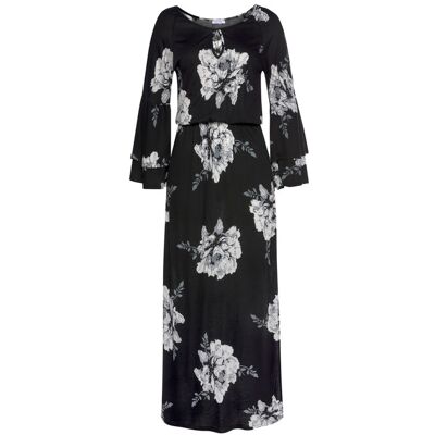 Lascana Maxikleid Damen Schwarz-Creme-Bedruckt Gr.46 Lascana Maxikleid Damen Schwarz-Creme-Bedruckt Gr.46
