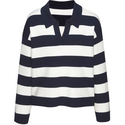 Lascana Polokragenpullover Damen Marine-Weiß Gr.36/38 Lascana Polokragenpullover Damen Marine-Weiß Gr.36/38