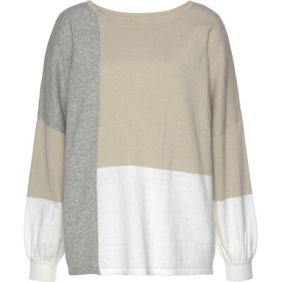 Lascana Rundhalspullover Damen Grau-Meliert-Creme-Beige Gr.36/38 Lascana Rundhalspullover Damen Grau-Meliert-Creme-Beige Gr.36/38