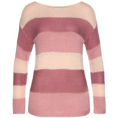 Lascana Streifenpullover Damen Hellrosa-Bordeaux-Lachs Gr.36/38 Lascana Streifenpullover Damen Hellrosa-Bordeaux-Lachs Gr.36/38