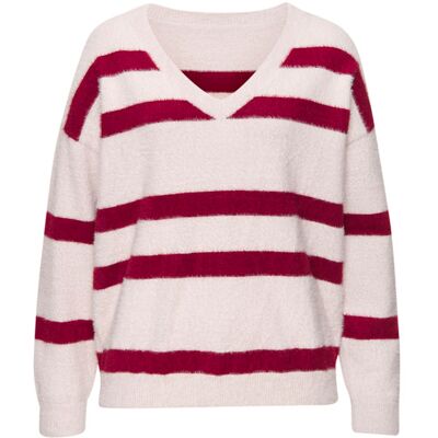 Lascana Streifenpullover Damen Sand-Bordeaux Gr.44/46 Lascana Streifenpullover Damen Sand-Bordeaux Gr.44/46