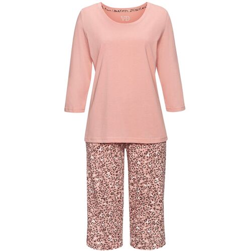 Vivance Dreams Damen Capri-Pyjama Rosa-Schwarz-Gemustert Gr.36/38