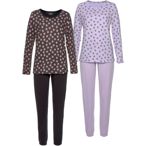 Vivance Dreams Damen Pyjama Flieder, Schwarz Gr.40/42