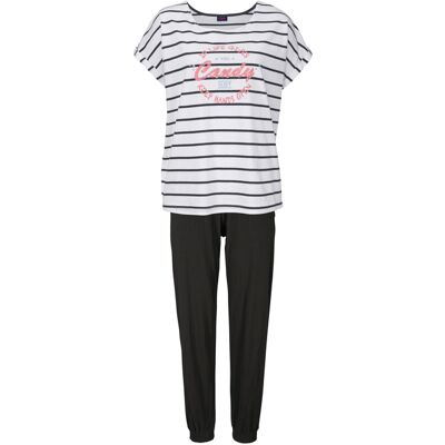 Buffalo Damen Pyjama Ecru-Gestreift-Schwarz Gr.40/42 Buffalo Damen Pyjama Ecru-Gestreift-Schwarz Gr.40/42