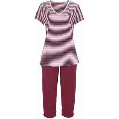 H.I.S Damen Capri-Pyjama Bordeaux-Gestreift Gr.52/54 H.I.S Damen Capri-Pyjama Bordeaux-Gestreift Gr.52/54