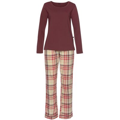 H.I.S Damen Pyjama Bordeaux/bordeaux-Creme-Kariert Gr.32 H.I.S Damen Pyjama Bordeaux/bordeaux-Creme-Kariert Gr.32