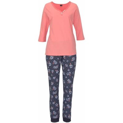H.I.S Damen Pyjama Koralle-Marine-Gepunktet Gr.36/38 H.I.S Damen Pyjama Koralle-Marine-Gepunktet Gr.36/38