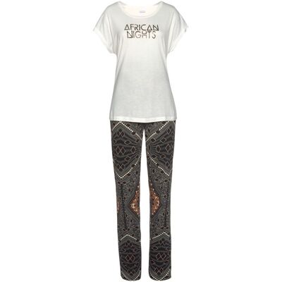 Lascana Damen Pyjama Braun-Gemustert-Ecru Gr.32/34 Lascana Damen Pyjama Braun-Gemustert-Ecru Gr.32/34