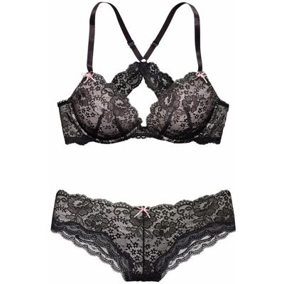 Lascana Set: Push-Up-Bh Damen Schwarz-Rosa Gr.75c Lascana Set: Push-Up-Bh Damen Schwarz-Rosa Gr.75c