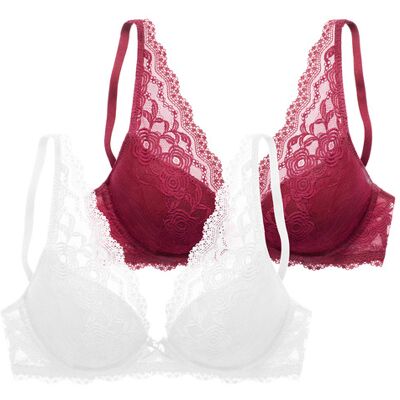 Petite Fleur By Lascana Push-Up-Bh Damen Beere+weiß Gr.75c Petite Fleur By Lascana Push-Up-Bh Damen Beere+weiß Gr.75c