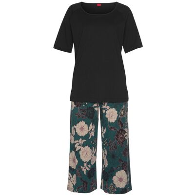 S.Oliver Damen Capri-Pyjama Schwarz-Dunkelgrün-Gemustert Gr.48/50 S.Oliver Damen Capri-Pyjama Schwarz-Dunkelgrün-Gemustert Gr.48/50