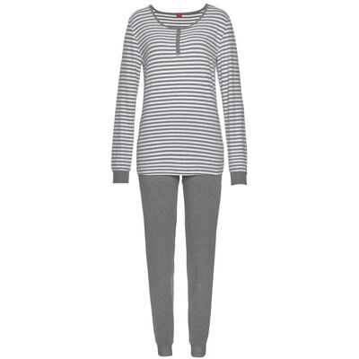 S.Oliver Damen Pyjama Grau-Meliert-Ecru-Gestreift Gr.48/50 S.Oliver Damen Pyjama Grau-Meliert-Ecru-Gestreift Gr.48/50