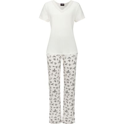 Vivance Dreams By Lascana Damen Pyjama Creme/creme-Geblümt Gr.44/46 Vivance Dreams By Lascana Damen Pyjama Creme/creme-Geblümt Gr.44/46