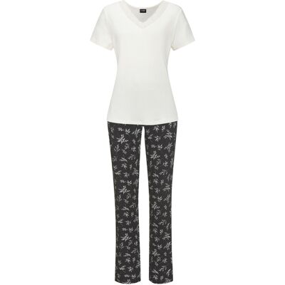 Vivance Dreams By Lascana Damen Pyjama Creme/schwarz-Geblümt Gr.44/46 Vivance Dreams By Lascana Damen Pyjama Creme/schwarz-Geblümt Gr.44/46