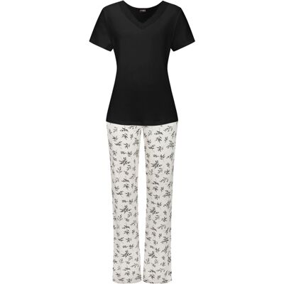 Vivance Dreams By Lascana Damen Pyjama Schwarz/creme-Geblümt Gr.32/34 Vivance Dreams By Lascana Damen Pyjama Schwarz/creme-Geblümt Gr.32/34