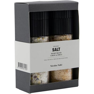 Nicolas Vahé - Organic Secret Blend Salt Set - Organic Secret Blend - Garlic Chili Salt - Geschenkbox Nicolas Vahé - Organic Secret Blend Salt Set - Organic Secret Blend - Garlic Chili Salt - Geschenkbox