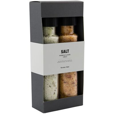 Nicolas Vahé Parmesan & Basilikum Salz, Chilisalz - Gewürz Geschenkbox Nicolas Vahé Parmesan & Basilikum Salz, Chilisalz - Gewürz Geschenkbox