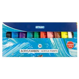 Stylex 28614 Acrylfarben Set, 10 x 83 ml Tuben, 10 Farben auf Wasserbasis, lichtbeständig und wasserfest, schnelltrocknend, starke Deckkraft, für Leinwand, Papier und Stein Stylex 28614 Acrylfarben Set, 10 x 83 ml Tuben, 10 Farben auf Wasserbasis, lichtbeständig und wasserfest, schnelltrocknend, starke Deckkraft, für Leinwand, Papier und Stein