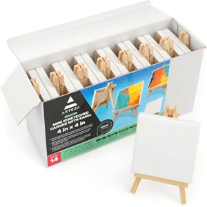 ARTEZA Mini Leinwand mit Staffelei, 10x10 cm, 100% Baumwolle, grundierte Keilrahmen, 14er Pack, für Acryl, Ölfarben & nasse Kunsttechniken ARTEZA Mini Leinwand mit Staffelei, 10x10 cm, 100% Baumwolle, grundierte Keilrahmen, 14er Pack, für Acryl, Ölfarben & nasse Kunsttechniken