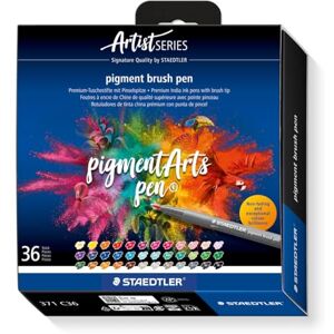 Staedtler brush pen pigment Arts, Premium-Zeichentusche, Pinselspitze für variable Linienbreite, wasserfest, schnelltrocknend, 36 brush pens in sortierten Farben im Kartonetui, 371 C36 Staedtler brush pen pigment Arts, Premium-Zeichentusche, Pinselspitze für variable Linienbreite, wasserfest, schnelltrocknend, 36 brush pens in sortierten Farben im Kartonetui, 371 C36