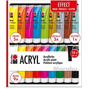 Marabu 1210000000209 Acrylfarben Set Effect, mit 18 x 36 ml Farbe, 9 x Basic, 5 x Neon, 3 x Metallic und 1 x Glitter, auf Wasserbasis, für viele Untergründe geeignet, schnell trocknend, wasserfest Marabu 1210000000209 Acrylfarben Set Effect, mit 18 x 36 ml Farbe, 9 x Basic, 5 x Neon, 3 x Metallic und 1 x Glitter, auf Wasserbasis, für viele Untergründe geeignet, schnell trocknend, wasserfest