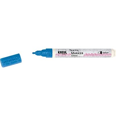 KREUL 92664 Textil Marker Glitter medium Blau, halbdeckender Stoffmalstift mit Glitzereffekt, Strichstärke circa 2 bis 4 mm, für helle und dunkle Stoffe, waschecht nach Fixierung KREUL 92664 Textil Marker Glitter medium Blau, halbdeckender Stoffmalstift mit Glitzereffekt, Strichstärke circa 2 bis 4 mm, für helle und dunkle Stoffe, waschecht nach Fixierung