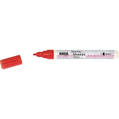 KREUL 92662 Textil Marker Glitter medium Rot, halbdeckender Stoffmalstift mit Glitzereffekt, Strichstärke Circa 2 bis 4 mm, für helle und dunkle Stoffe, waschecht nach Fixierung KREUL 92662 Textil Marker Glitter medium Rot, halbdeckender Stoffmalstift mit Glitzereffekt, Strichstärke Circa 2 bis 4 mm, für helle und dunkle Stoffe, waschecht nach Fixierung