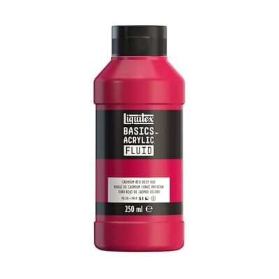 Liquitex 8870434 Basics Fluid Acrylfarbe mit fließender Konsiszenz, schnell trocknend, lichtecht, wasserfest, auf Wasserbasis, 250ml Flasche Kadmiumrot Dunkel Farbton Liquitex 8870434 Basics Fluid Acrylfarbe mit fließender Konsiszenz, schnell trocknend, lichtecht, wasserfest, auf Wasserbasis, 250ml Flasche Kadmiumrot Dunkel Farbton