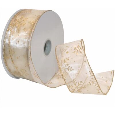 Morex Schneeflocken-Band, durchscheinend, mit Draht, 5,4 cm x 45,7 m Spule, Elfenbein/Gold Morex Schneeflocken-Band, durchscheinend, mit Draht, 5,4 cm x 45,7 m Spule, Elfenbein/Gold