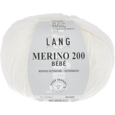 Lang Yarns Merino 200 Bébé Farbe: Weiss (0301) 50 g / ca. 203 m Wolle Lang Yarns Merino 200 Bébé Farbe: Weiss (0301) 50 g / ca. 203 m Wolle