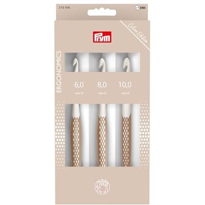 Prym 218596 Wollhäkelnadel-Set, .ergonomics, taupe, 6/8/10 mm Prym 218596 Wollhäkelnadel-Set, .ergonomics, taupe, 6/8/10 mm