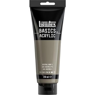 Liquitex 88700232 Basics Acrylfarbe, monopigmentierte Künstlerpigmente, lichtecht, mittlere Viskosität, Archivqualität, seidenglänzender Finish, 250ml Tube Neutralgrau Nr. 5 Liquitex 88700232 Basics Acrylfarbe, monopigmentierte Künstlerpigmente, lichtecht, mittlere Viskosität, Archivqualität, seidenglänzender Finish, 250ml Tube Neutralgrau Nr. 5