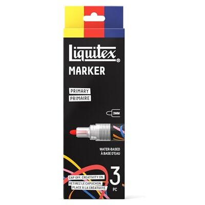 Liquitex 3699483 Acrylmarker Primärfarben Set, 3x 2mm Acrylic Marker, deckende Farben, Multi-Surface, langlebige Spitzen für Layering, Blending & kreative Designs Liquitex 3699483 Acrylmarker Primärfarben Set, 3x 2mm Acrylic Marker, deckende Farben, Multi-Surface, langlebige Spitzen für Layering, Blending & kreative Designs