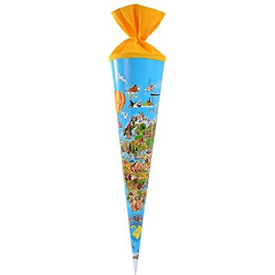 goldbuch 97 070 Schultüte Weltkarte, 70 cm, Zuckertüte mit Weltkarten-Motiv Geschenktüte aus Lackkarton mit gelbem Filzverschluss (ohne Verschlussband), runde Geschenkverpackung, Ø 19 cm, mehrfarbig goldbuch 97 070 Schultüte Weltkarte, 70 cm, Zuckertüte mit Weltkarten-Motiv Geschenktüte aus Lackkarton mit gelbem Filzverschluss (ohne Verschlussband), runde Geschenkverpackung, Ø 19 cm, mehrfarbig