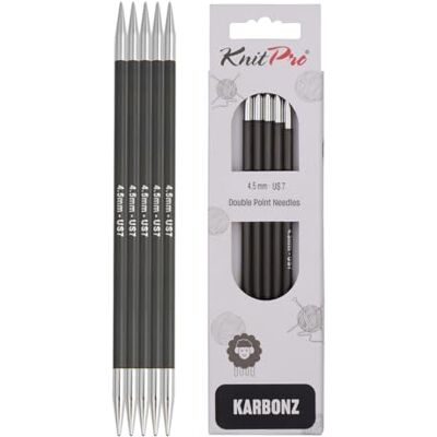 KnitPro Carbonz Strumpfstricknadeln 5-Stücke, 15 cm Länge x 4.50 mm Stärke KnitPro Carbonz Strumpfstricknadeln 5-Stücke, 15 cm Länge x 4.50 mm Stärke