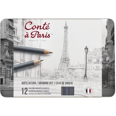 Conté à Paris Conté a Paris 750404 Graphitstift in Künstlerqualität für kontrastreiches und flächiges Zeichnen, Schreiben und Skizzieren 12er Set Graphitstift Conté à Paris Conté a Paris 750404 Graphitstift in Künstlerqualität für kontrastreiches und flächiges Zeichnen, Schreiben und Skizzieren 12er Set Graphitstift