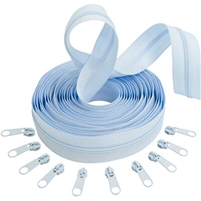 AERZETIX C62515x5-C62602x10 Set mit 5m Spiralreißverschluss Nr. 3 + 10 Schieber Nicht verriegelbare Nr. 3 Farbe: hellblau aus Metall kurzwaren nähen AERZETIX C62515x5-C62602x10 Set mit 5m Spiralreißverschluss Nr. 3 + 10 Schieber Nicht verriegelbare Nr. 3 Farbe: hellblau aus Metall kurzwaren nähen