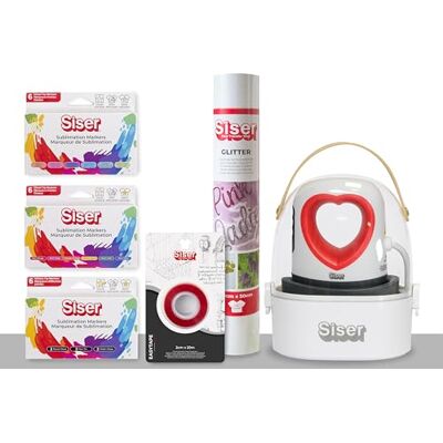 SISER Baby Press Subli-Paket – Enthält eine Mini-Heißpresse, Sublimationsstifte, Glitzer-Thermovinyl, Thermoband, Zubehör inklusive SISER Baby Press Subli-Paket – Enthält eine Mini-Heißpresse, Sublimationsstifte, Glitzer-Thermovinyl, Thermoband, Zubehör inklusive