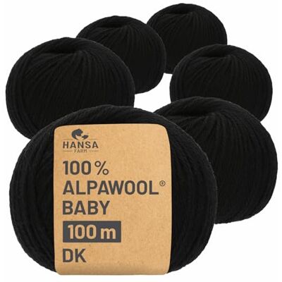 Hansa 100% Baby Alpakawolle in 50+ Farben (kratzfrei) 300g Set (6 x 50g) weiche Alpaka Wolle zum Stricken & Häkeln in 6 Garnstärken by Schwarz Hansa 100% Baby Alpakawolle in 50+ Farben (kratzfrei) 300g Set (6 x 50g) weiche Alpaka Wolle zum Stricken & Häkeln in 6 Garnstärken by Schwarz