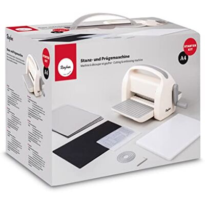 Rayher Stanz-und Prägemaschine A4, mit verschiedenen Stanzplatten und Prägeschablonen, Starter Kit, Öffnung 22,5 cm, 12-tlg., flexibel durch handliche Größe, in praktischer Tragebox, 50275000, Weiß Rayher Stanz-und Prägemaschine A4, mit verschiedenen Stanzplatten und Prägeschablonen, Starter Kit, Öffnung 22,5 cm, 12-tlg., flexibel durch handliche Größe, in praktischer Tragebox, 50275000, Weiß